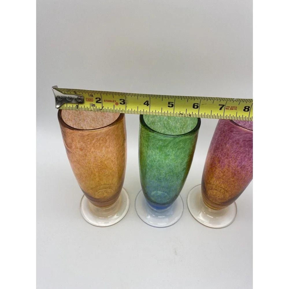 S.Palmer‎ SIGNED Hand Blown Glasses Tumblers Set Of 3 Speckled 8.5